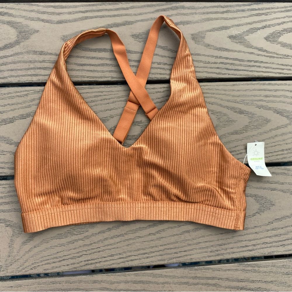 NWT aerie size small brown tan glittery sports bra medium support stretch